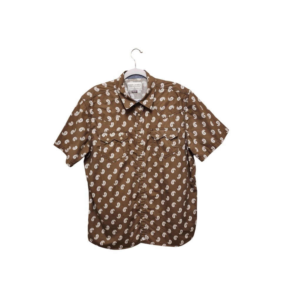 Cowboy Cody James Mens XL Brown Paisley Pearl Snap Western Short Sleeve Shirt